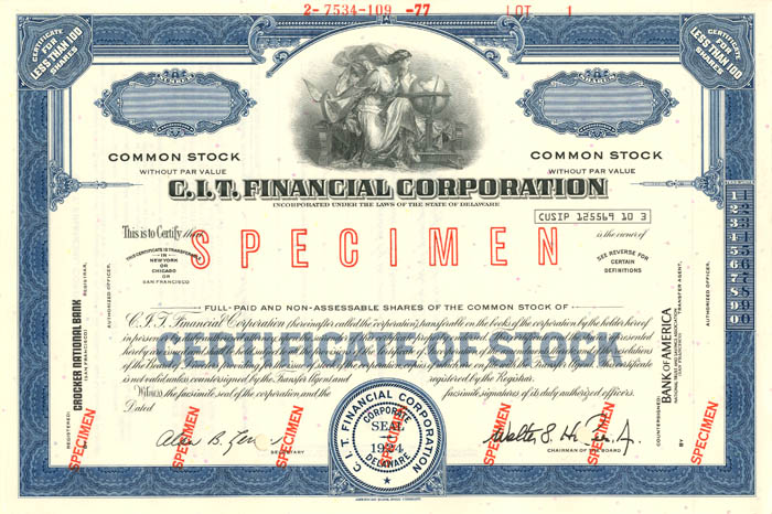C.I.T. Financial Corporation - Specimen Stock Certificate